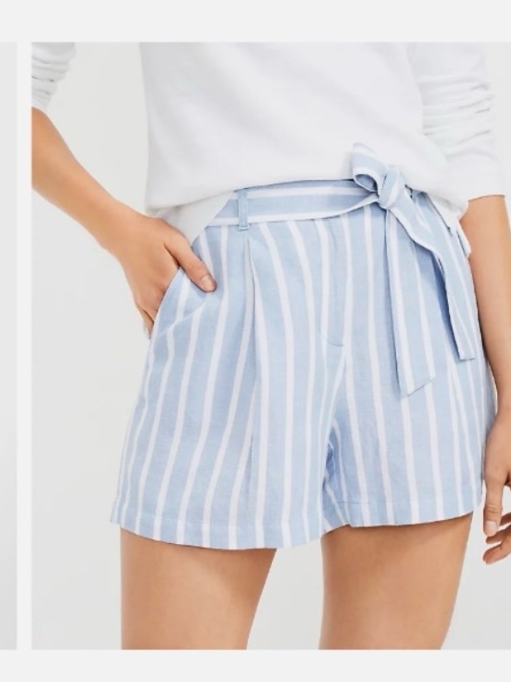 Loft Striped High-Waist Tie-Belt Women’s Shorts S